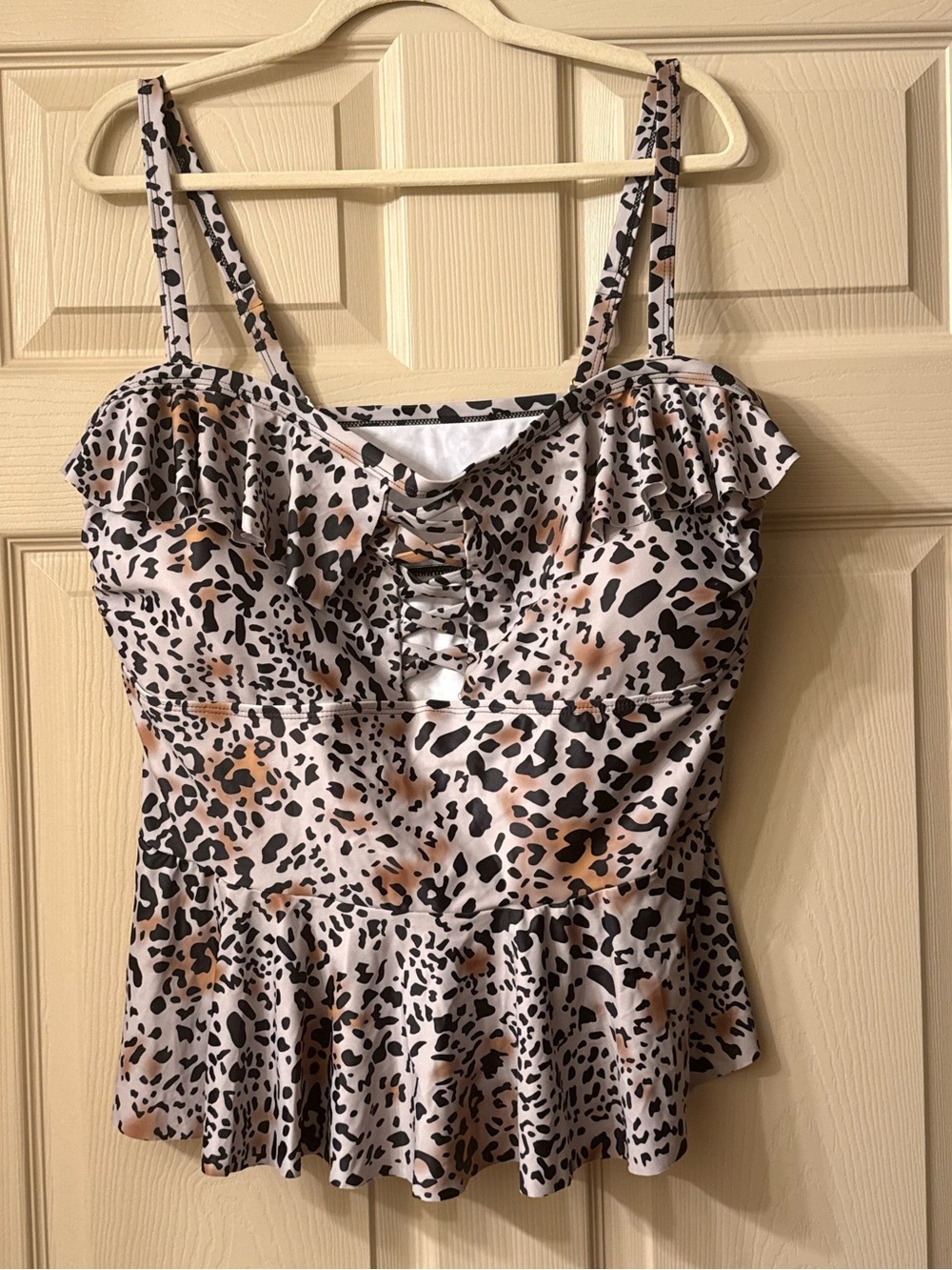 Vintage Leopard Print Ruffle Peplum Tankini Swim Top 3XL NWOT